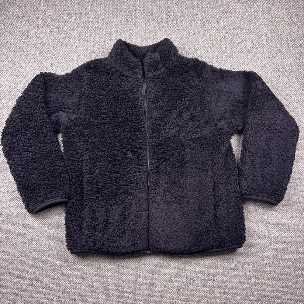 UNIQLO Girls Kids Fluffy Yarn Fleece Full Zip Jacket Black Sz 9/10